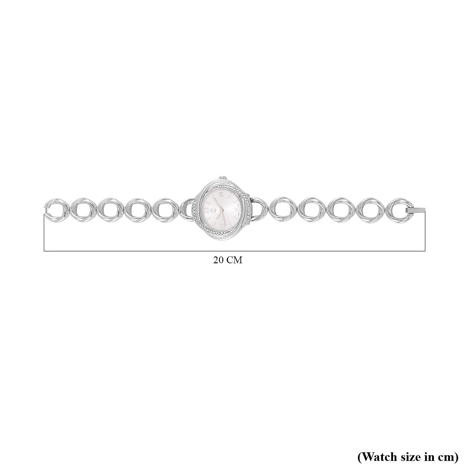 STRADA Japanese Movement Crystal Studded White Dial Water Resistant Watch in Silver Tone