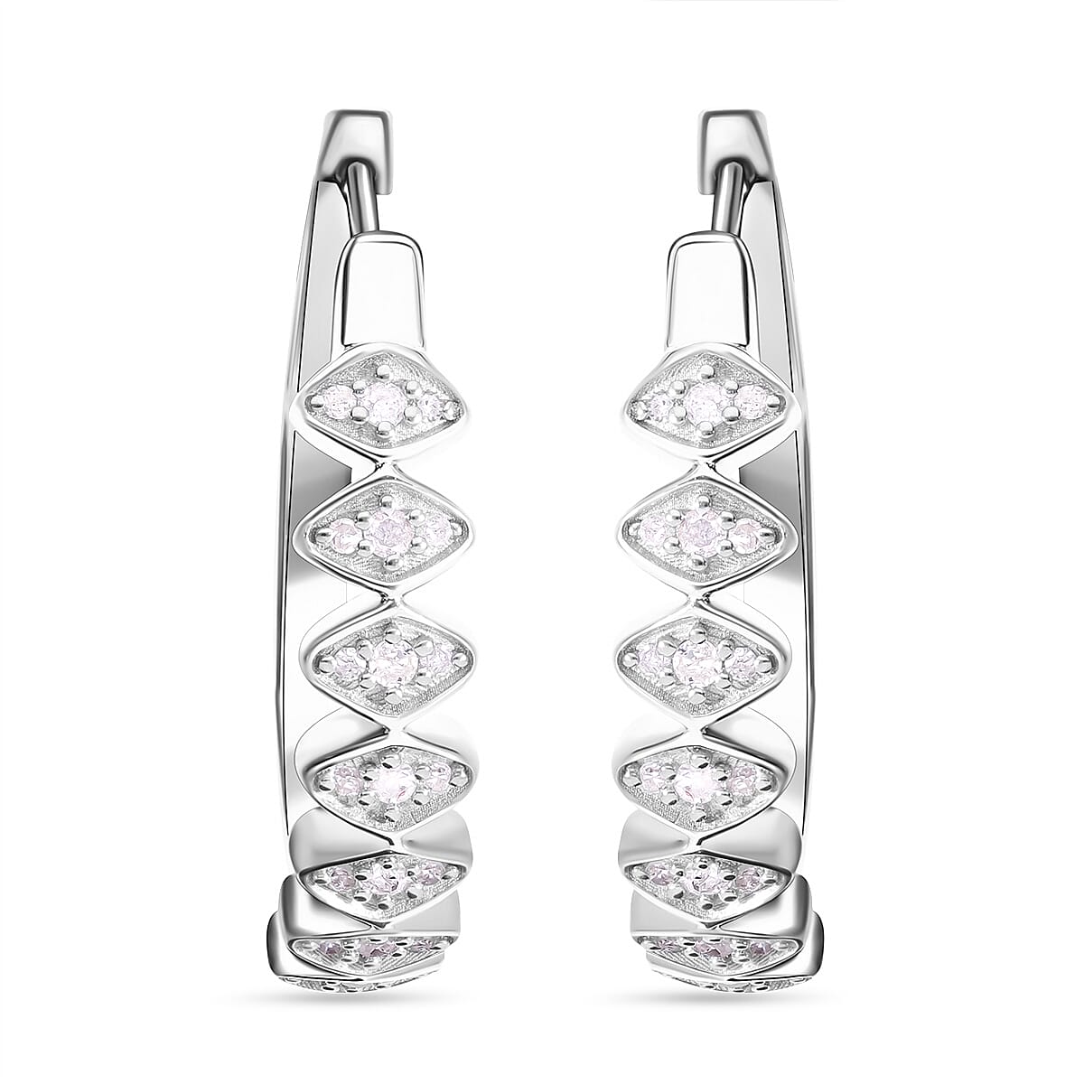 Diamond Half-Eternity Hoop Earrings in Platinum Overlay Sterling Silver 0.25 Ct.