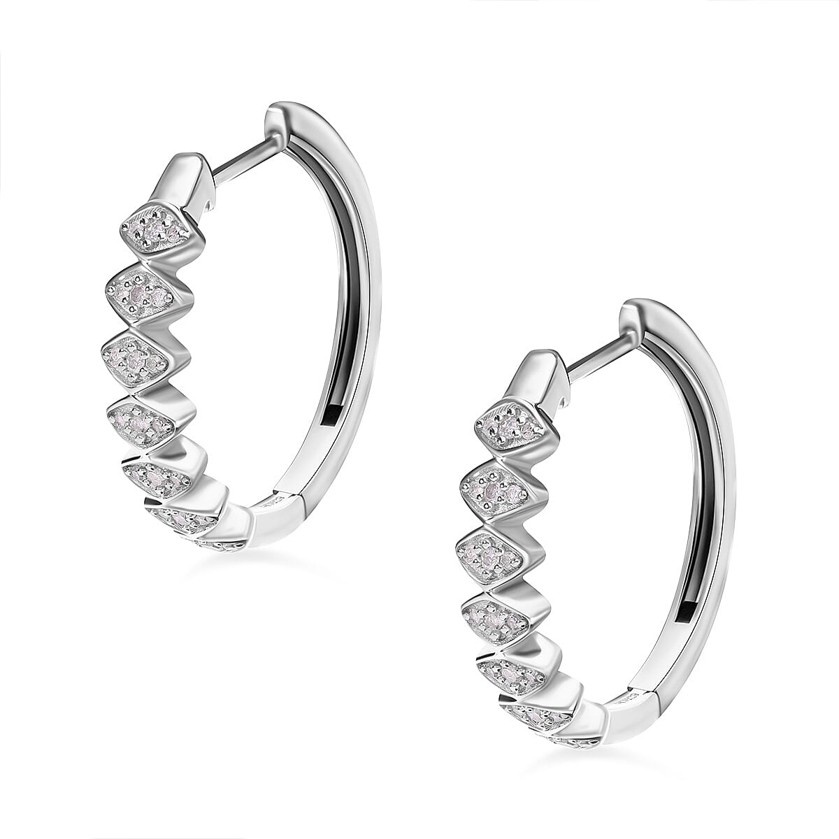 Diamond Half-Eternity Hoop Earrings in Platinum Overlay Sterling Silver 0.25 Ct.