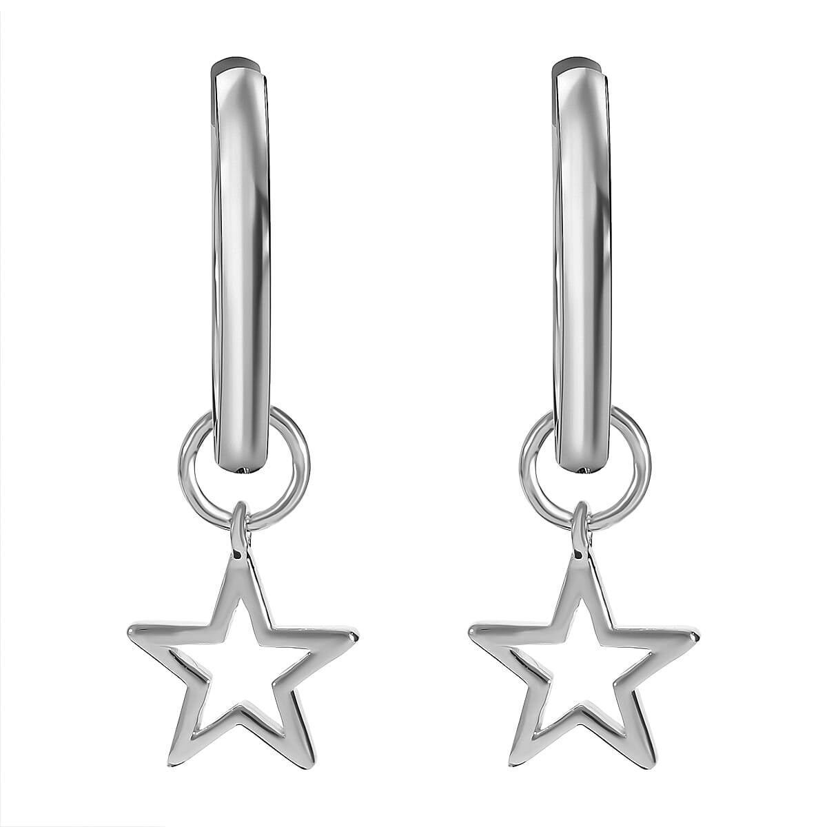Diamond Star Hoop Earrings in Platinum Overlay Sterling Silver 0.10 Ct