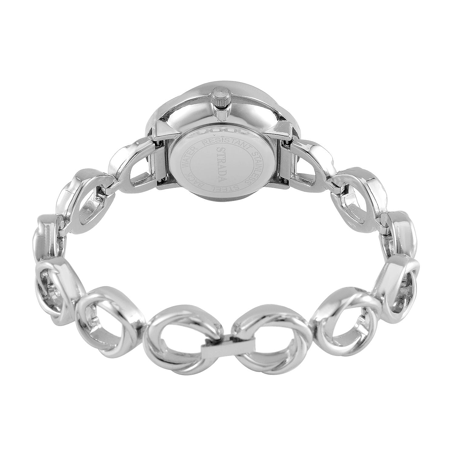 STRADA Japanese Movement Crystal Studded Blue Dial Water Resistant Watch in Silver Tone