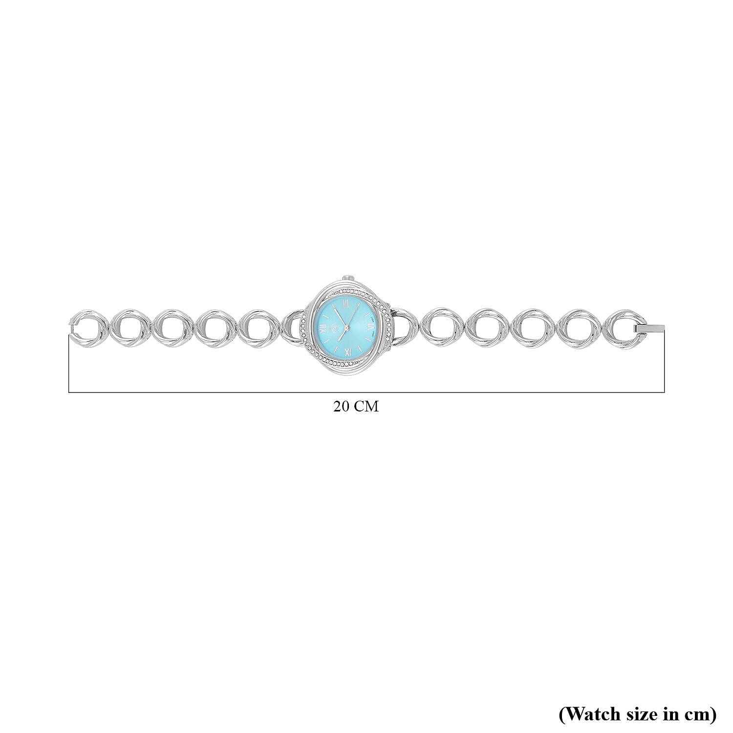 STRADA Japanese Movement Crystal Studded Blue Dial Water Resistant Watch in Silver Tone