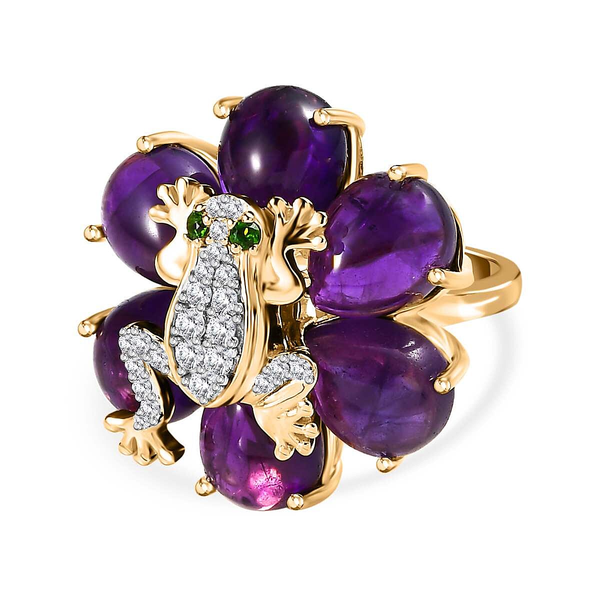 GP Italian Garden Collection - Amethyst & Multi Gemstone Ring in 18K Vermeil YG Plated Sterling Silver 16.47 Ct, Silver Wt. 8.41 Gms