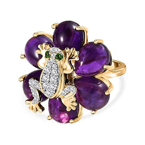 GP Italian Garden Collection - Amethyst & Multi Gemstone Ring in 18K Vermeil YG Plated Sterling Silver 16.50 Ct, Silver Wt. 8.12 Gms