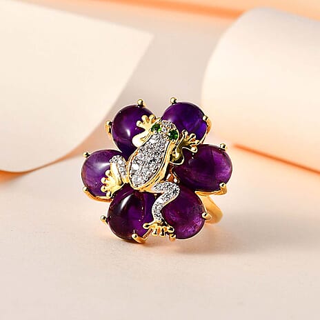 GP Italian Garden Collection - Amethyst & Multi Gemstone Ring in 18K Vermeil YG Plated Sterling Silver 16.50 Ct, Silver Wt. 8.12 Gms