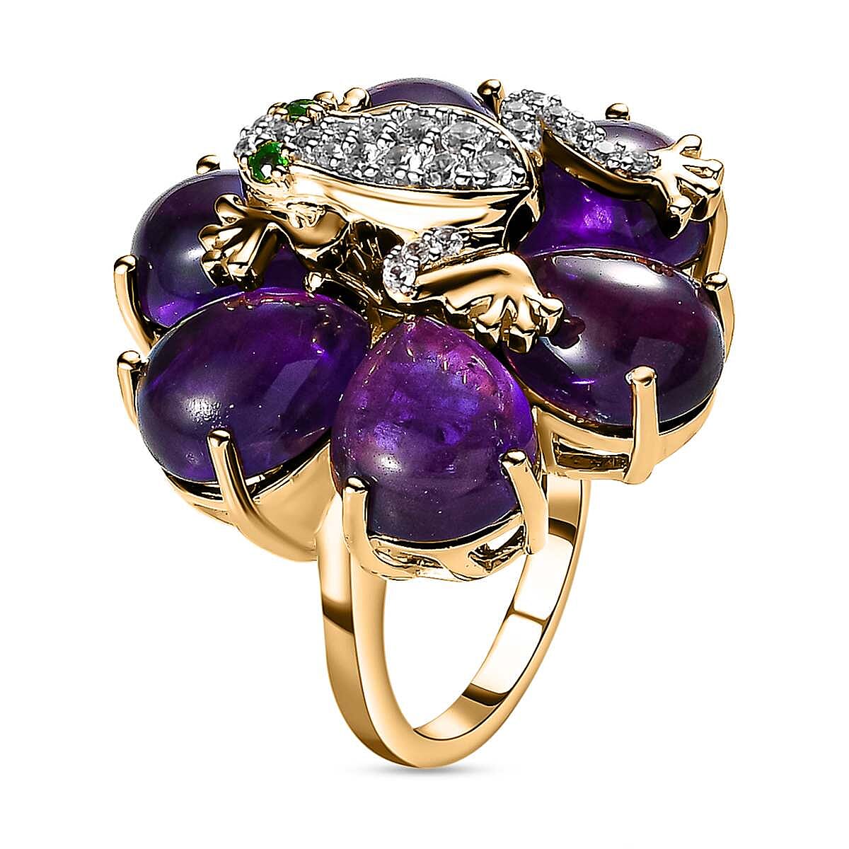 GP Italian Garden Collection - Amethyst & Multi Gemstone Ring in 18K Vermeil YG Plated Sterling Silver 16.47 Ct, Silver Wt. 8.41 Gms