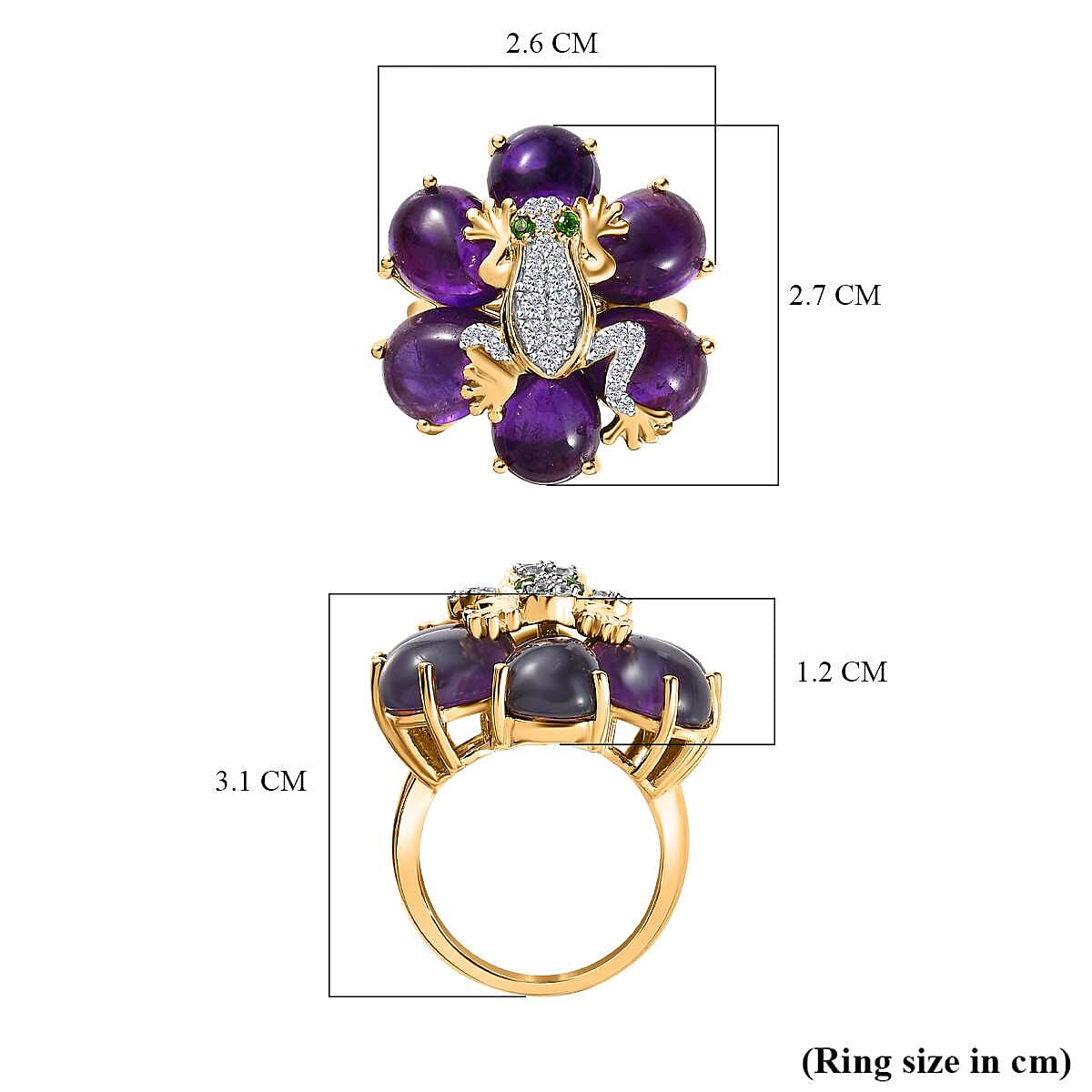 GP Italian Garden Collection - Amethyst & Multi Gemstone Ring in 18K Vermeil YG Plated Sterling Silver 16.47 Ct, Silver Wt. 8.41 Gms