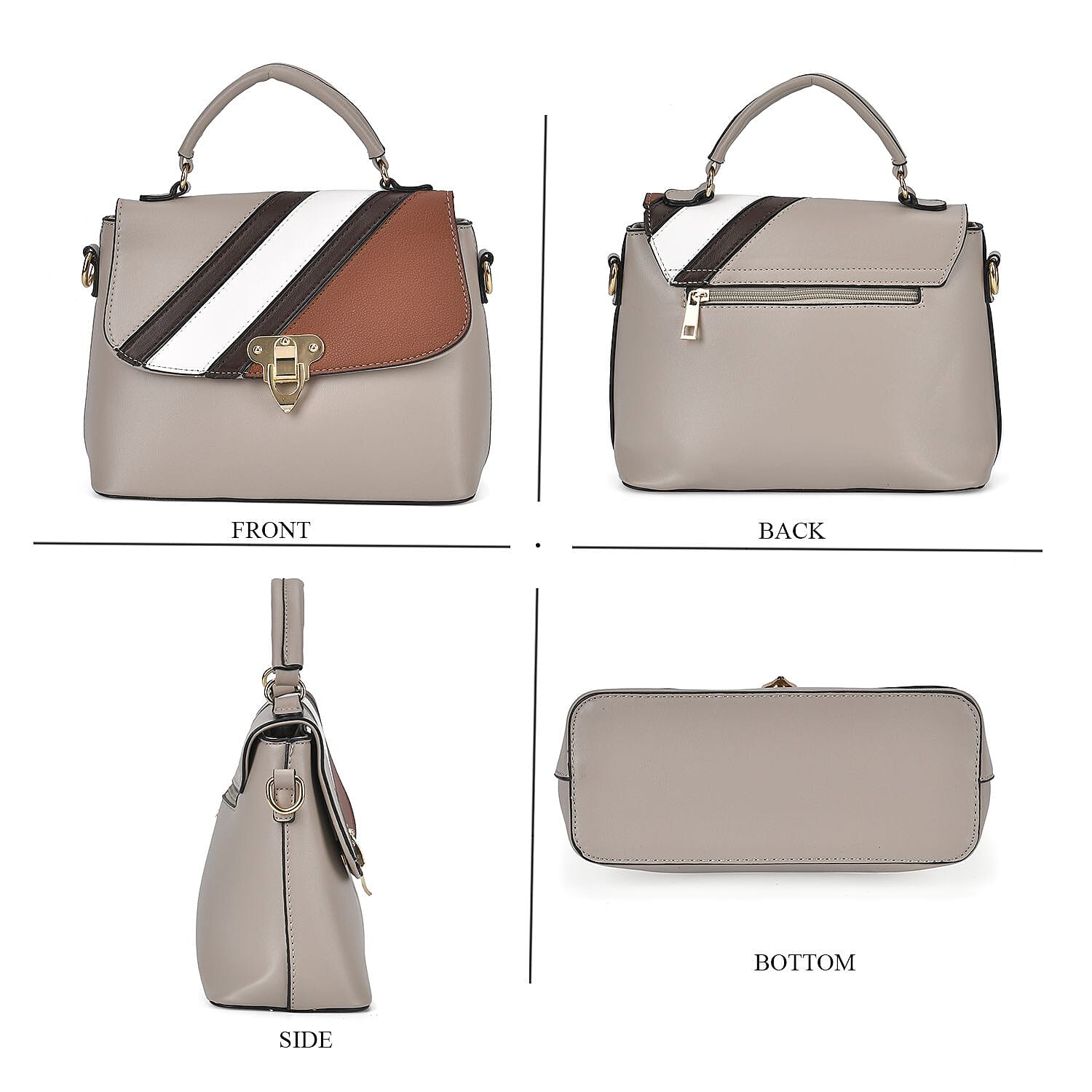 Elegant Patchwork Crossbody Bag - Beige