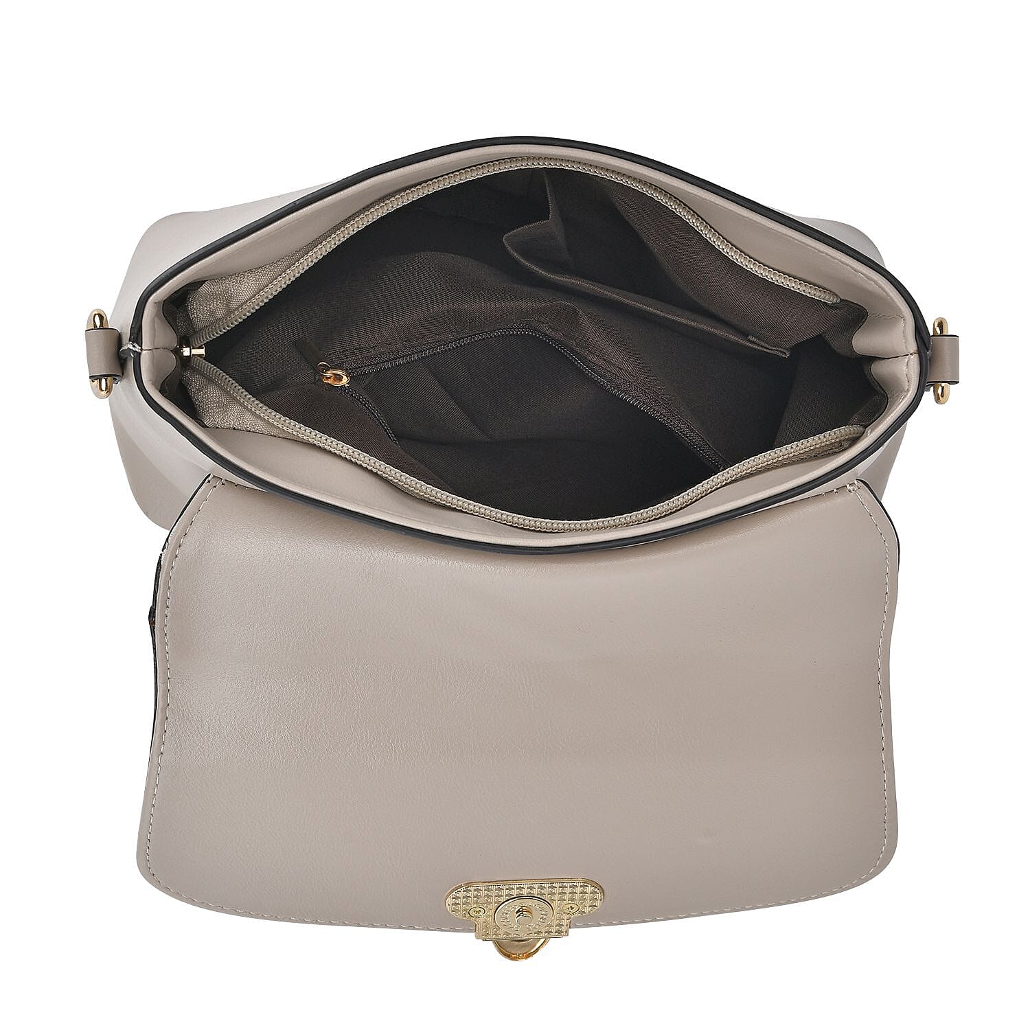 Elegant Patchwork Crossbody Bag - Beige