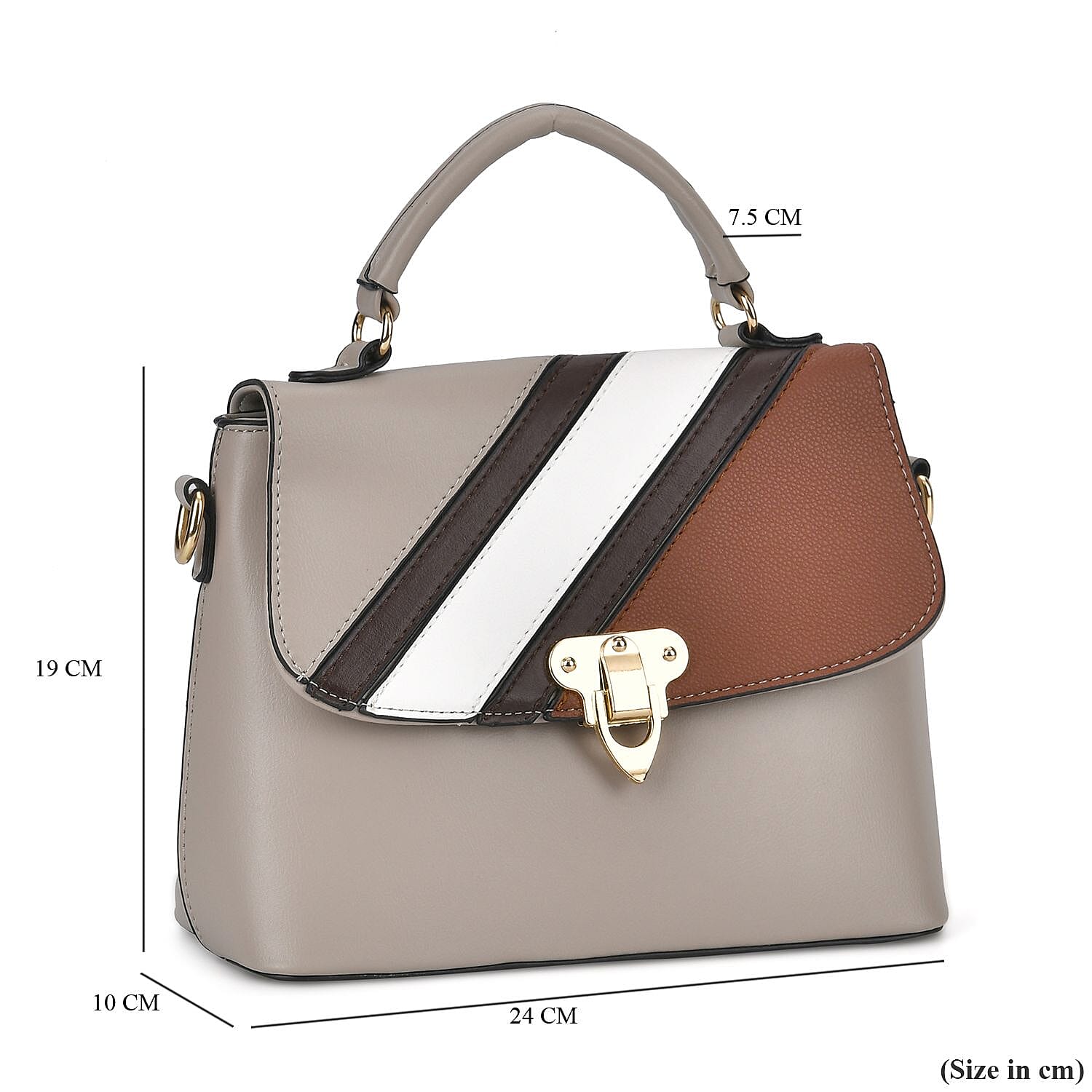 Elegant Patchwork Crossbody Bag - Beige