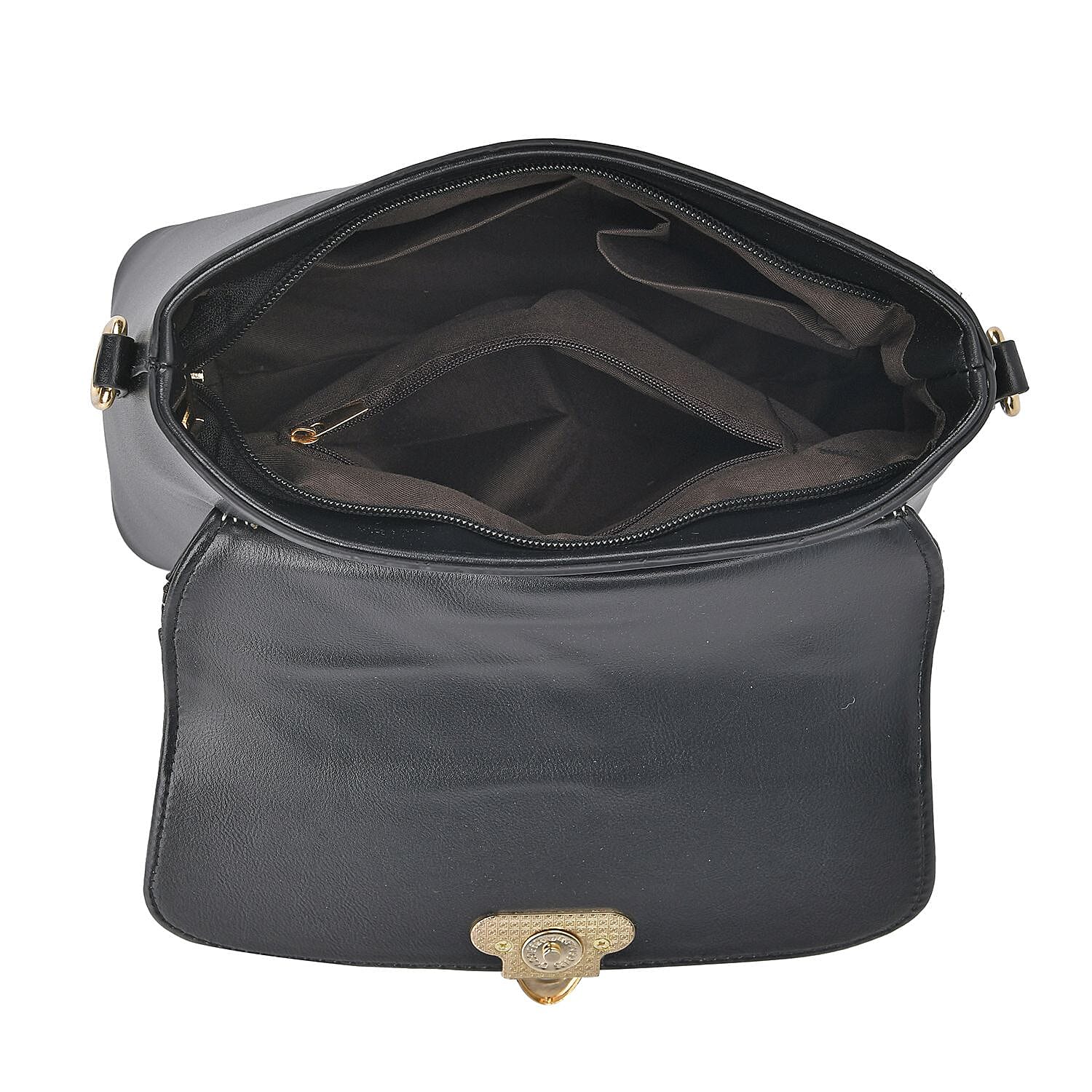 Elegant Patchwork Leatherette Crossbody Bag - Black