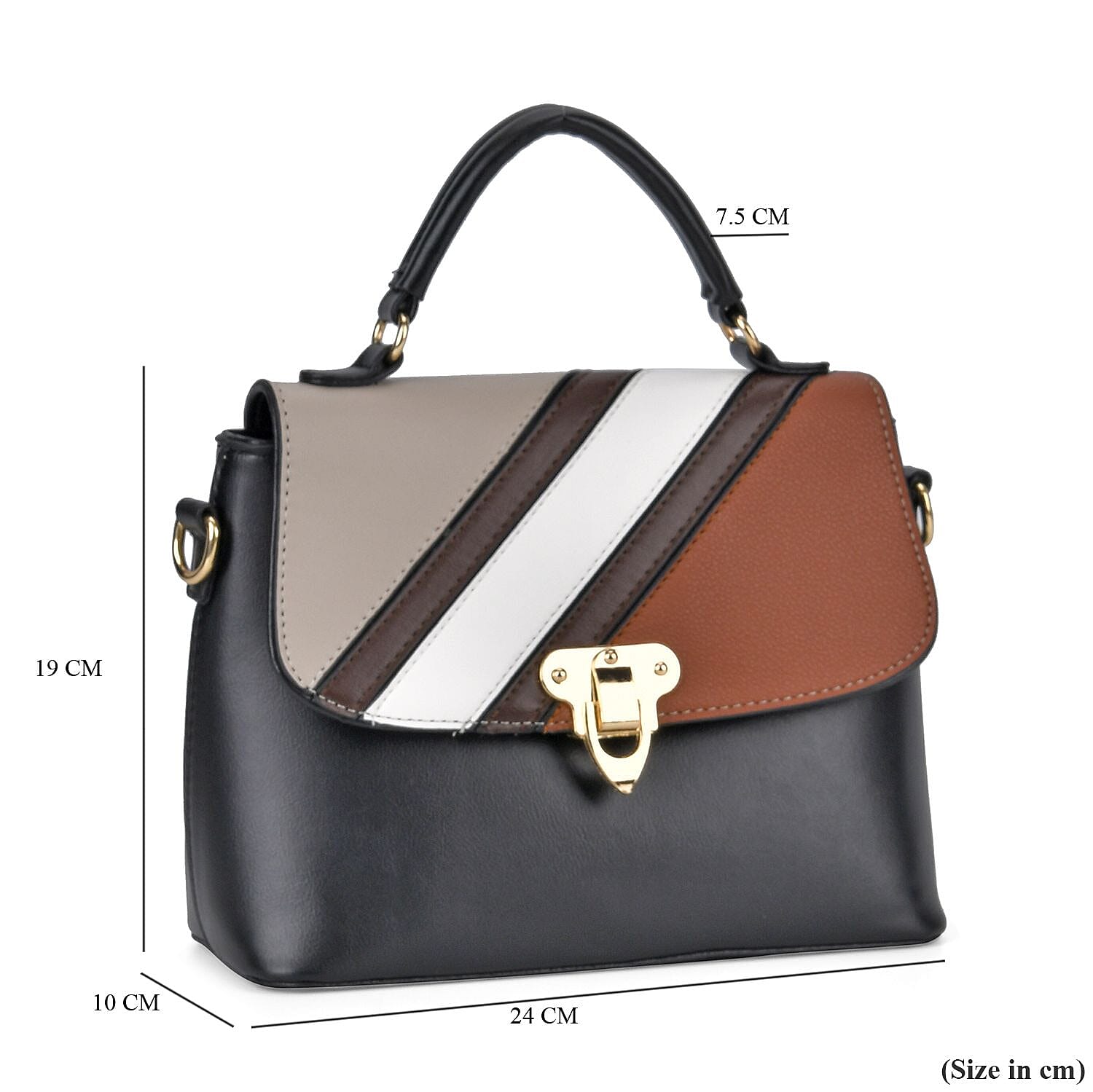 Elegant Patchwork Leatherette Crossbody Bag - Black