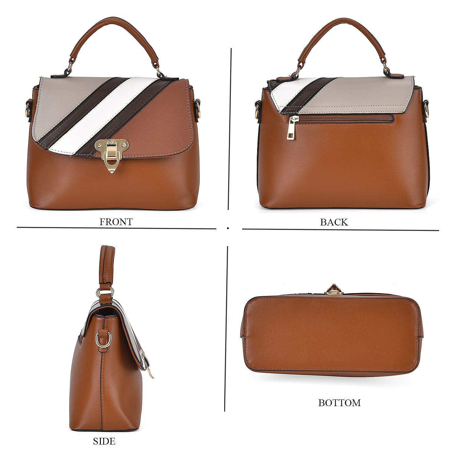 Elegant Patchwork Leatherette Crossbody Bag - Tan