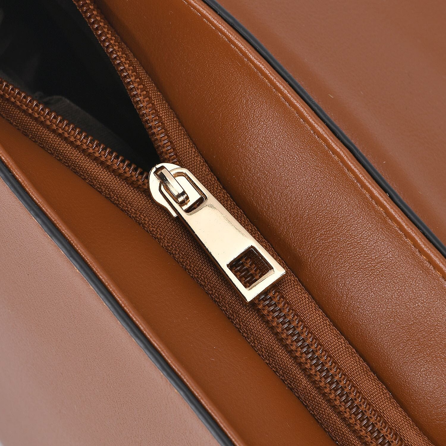 Elegant Patchwork Leatherette Crossbody Bag - Tan