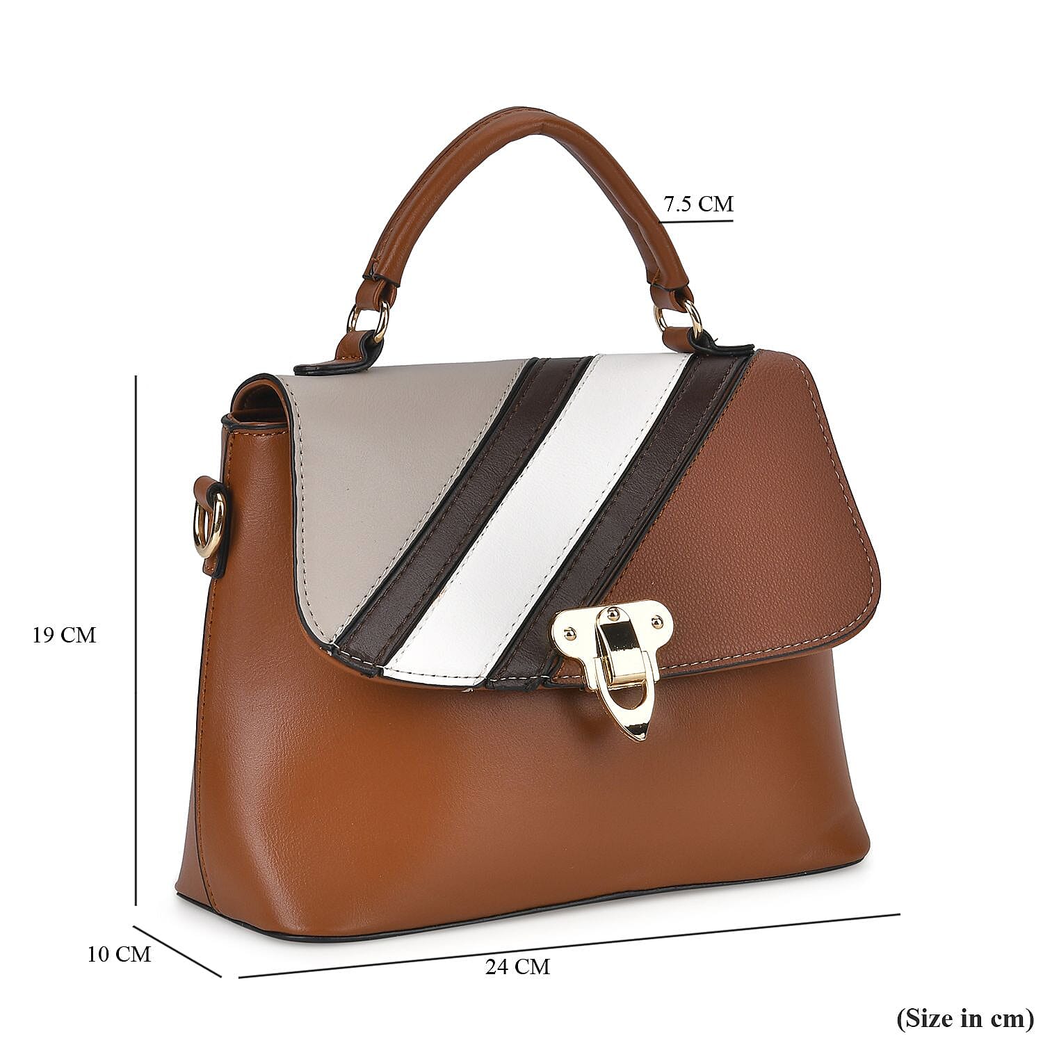 Elegant Patchwork Leatherette Crossbody Bag - Tan