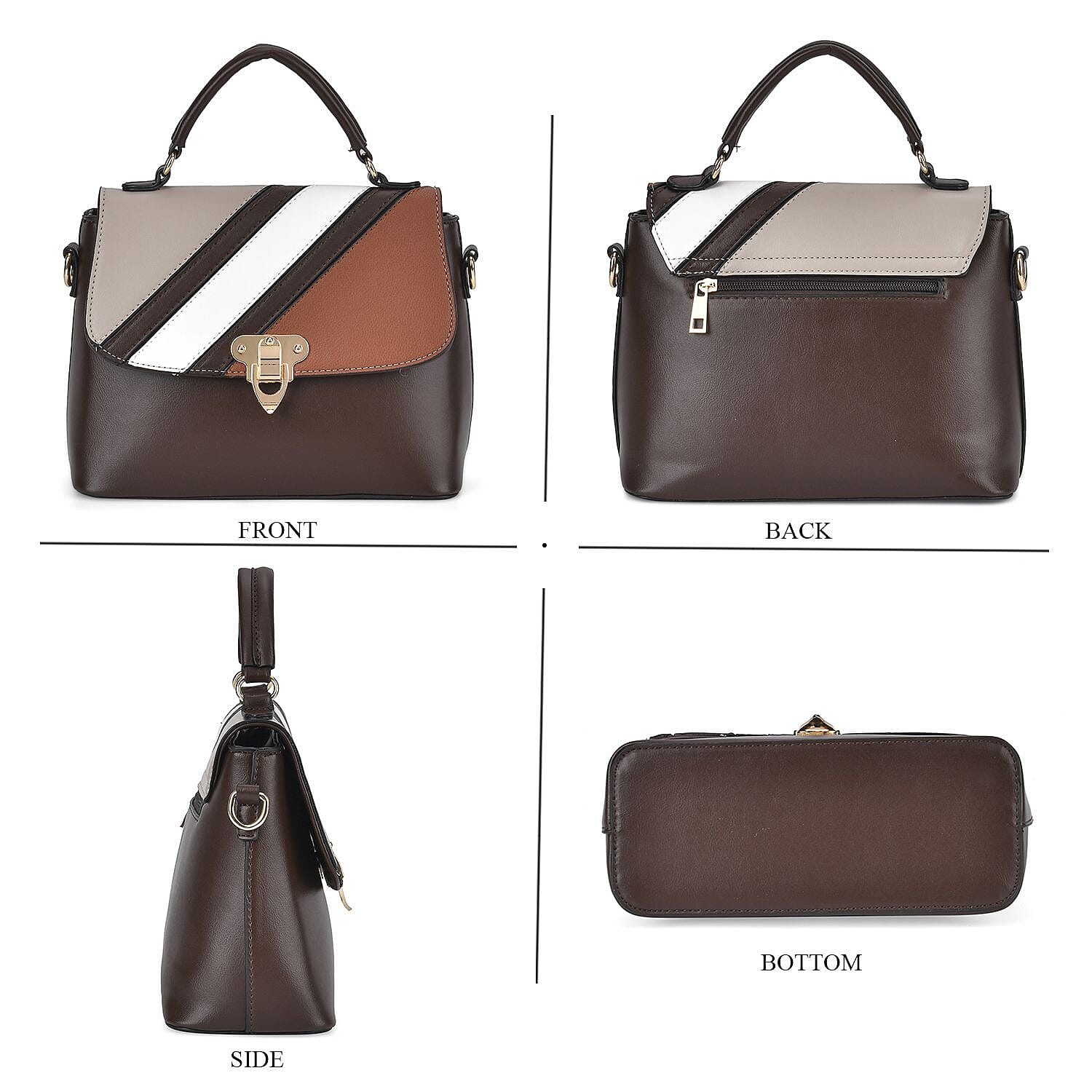 Elegant Patchwork Leatherette Crossbody Bag - Brown