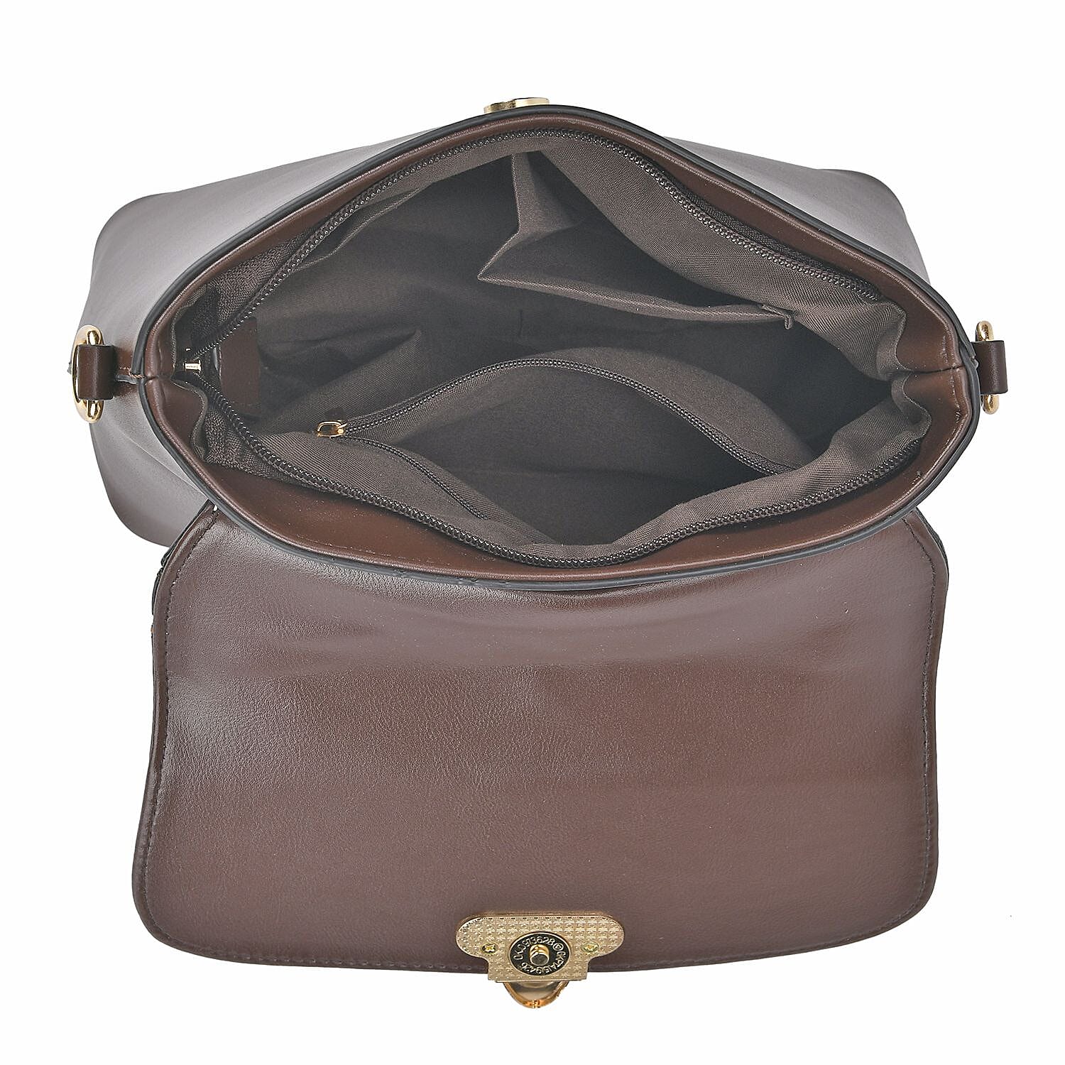 Elegant Patchwork Leatherette Crossbody Bag - Brown