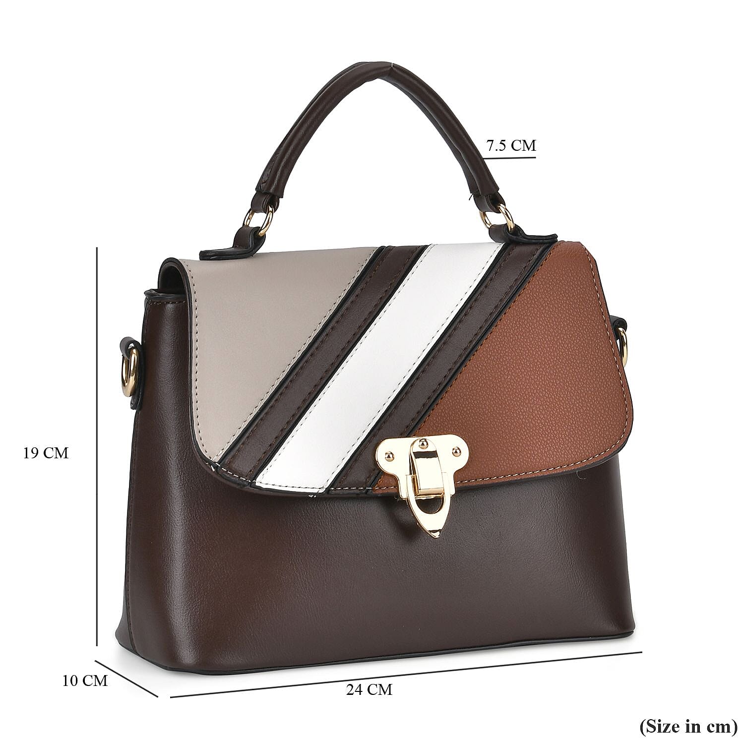 Elegant Patchwork Leatherette Crossbody Bag - Brown
