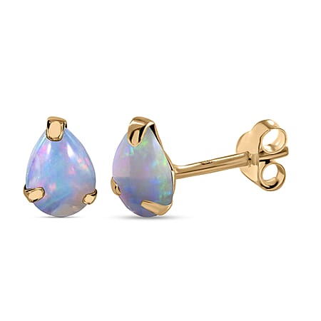 9K Yellow Gold Ethiopian Welo Opal Solitaire Stud Earrings