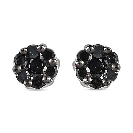 NY Close Out- Black Diamond Stud Earrings in Rhodium Overlay Sterling Silver 0.15 Ct