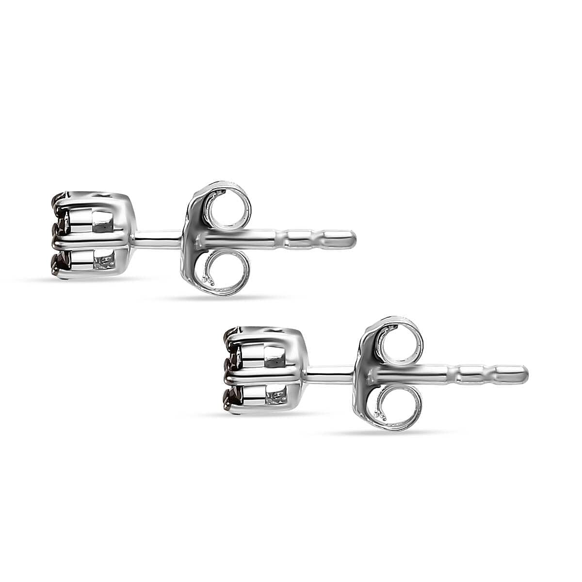 Black Diamond Stud Earrings with Push Back in Rhodium Overlay Sterling Silver 0.14 Ct.