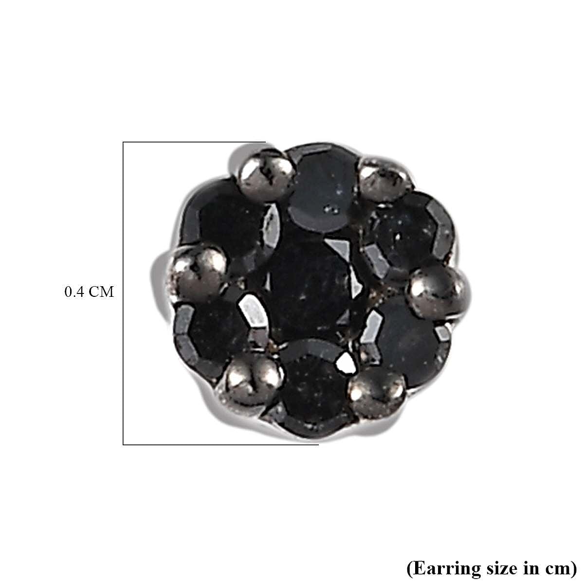Black Diamond Stud Earrings with Push Back in Rhodium Overlay Sterling Silver 0.14 Ct.