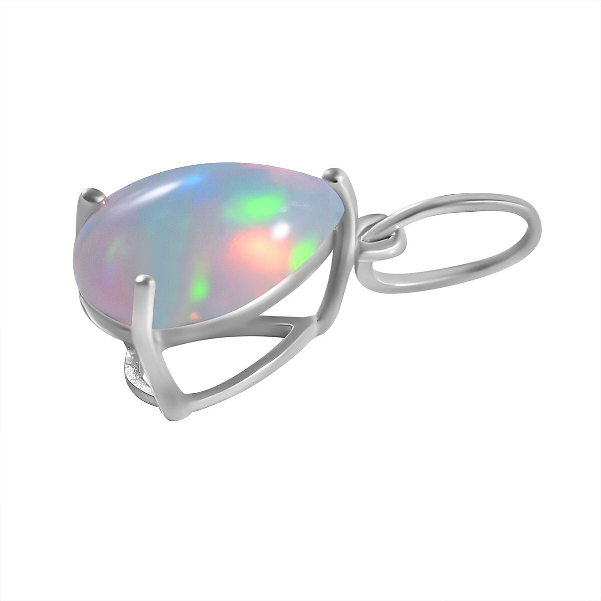  9K White Gold Ethiopian Welo Opal Solitaire Pendant 1.00 Ct.