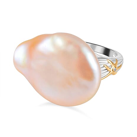Multi Colour Baroque Pearl Ring in Two-Tone Plated Sterling Silver, Silver Wt 6.70 GM Multi Colour Baroque Pearl Ring in Two-Tone Plated Sterling Silver, Silver Wt 6.70 GM
