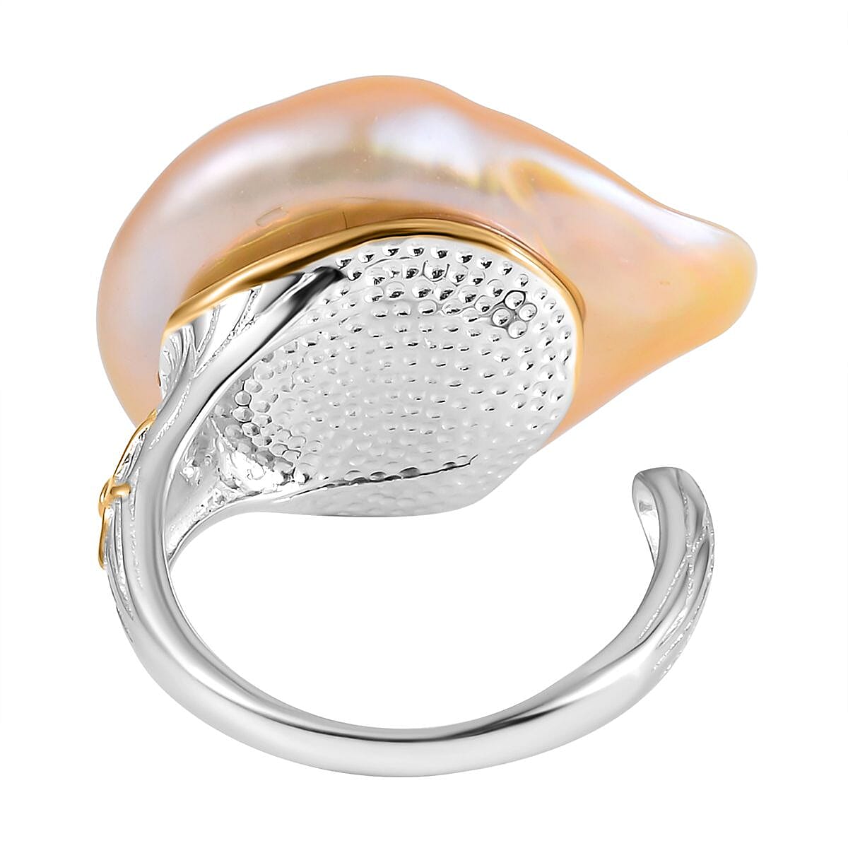 Multi Colour Baroque Pearl Ring in Two-Tone Plated Sterling Silver, Silver Wt 6.70 GM Multi Colour Baroque Pearl Ring in Two-Tone Plated Sterling Silver, Silver Wt 6.70 GM