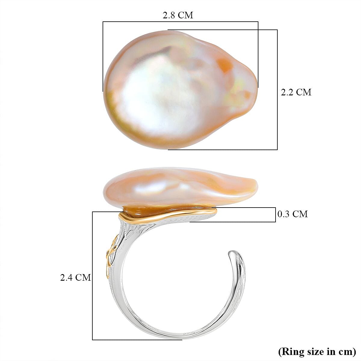 Multi Colour Baroque Pearl Ring in Two-Tone Plated Sterling Silver, Silver Wt 6.70 GM Multi Colour Baroque Pearl Ring in Two-Tone Plated Sterling Silver, Silver Wt 6.70 GM