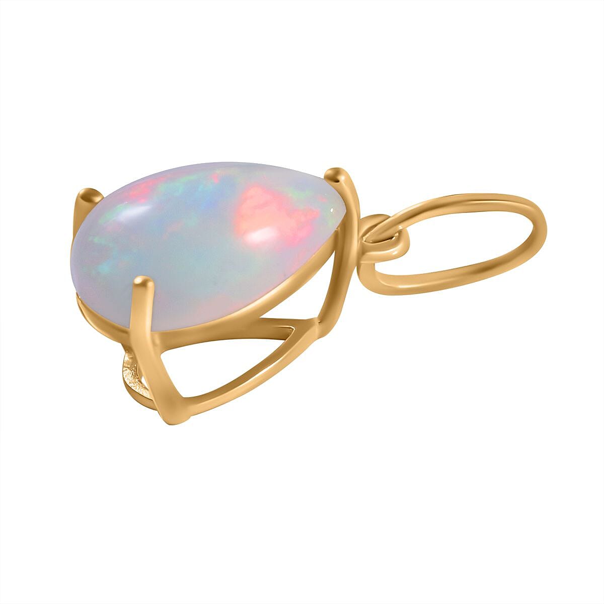 9K Yellow Gold Ethiopian Welo Opal Solitaire Pendant 1.00 Ct.