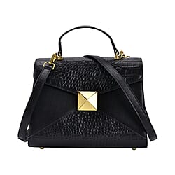 Designer Inspired - Genuine Leather Stud Handbag with Detachable Shoulder Strap - Mauve