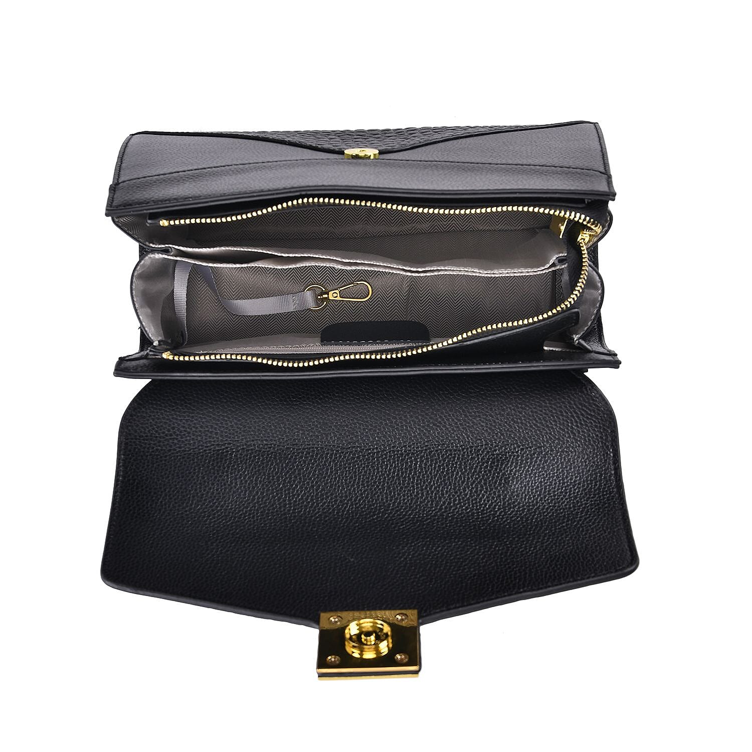 Designer Inspired - Genuine Leather Stud Handbag with Detachable Shoulder Strap - Black