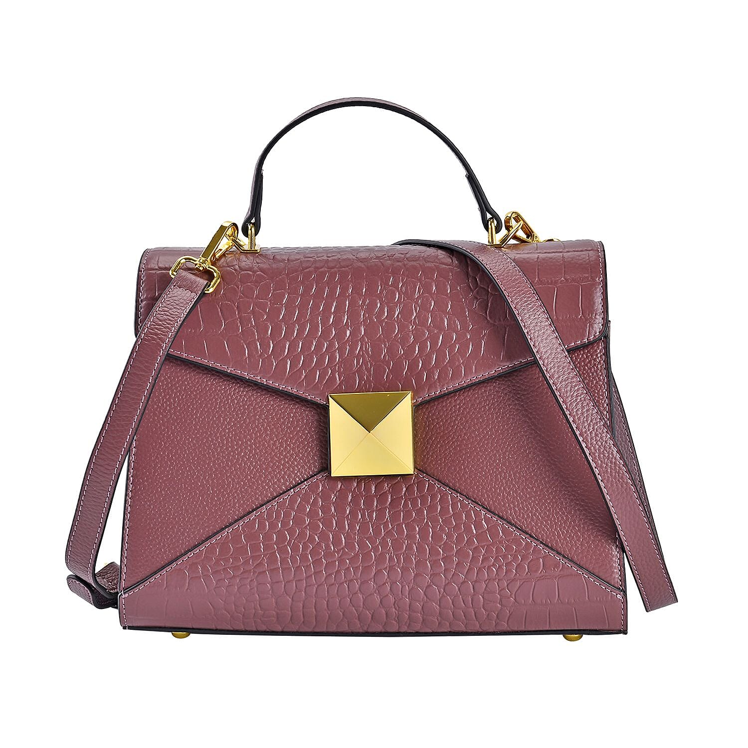 Designer Inspired - Genuine Leather Crossbody Bag with Exterior Zipped Pocket & Shoulder Strap - Pink