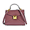 Designer Inspired -Genuine Leather Crossbody Bag with Exterior Zipped Pocket & Shoulder Strap - Burgundy