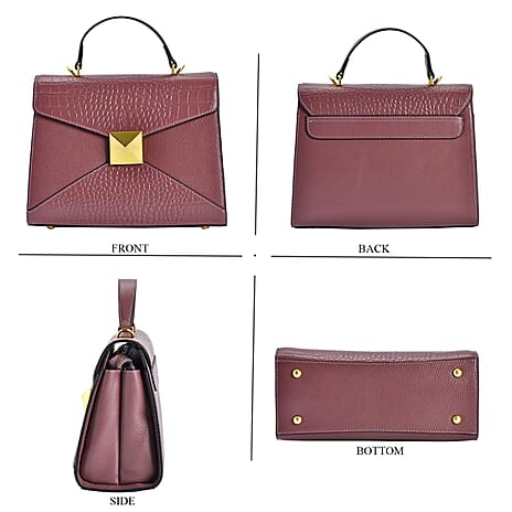 Designer Inspired - Genuine Leather Stud Handbag with Detachable Shoulder Strap - Mauve