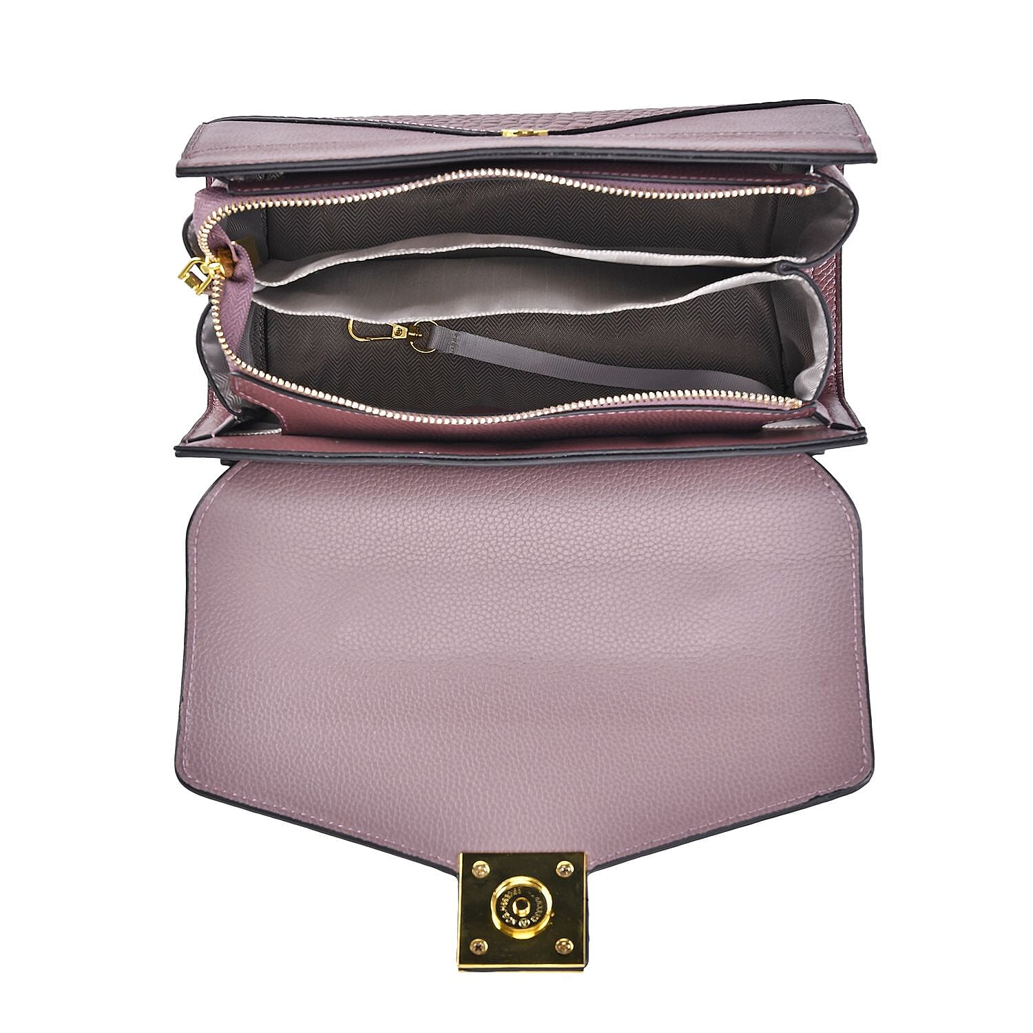 Designer Inspired - Genuine Leather Crossbody Bag with Exterior Zipped Pocket & Shoulder Strap - Pink