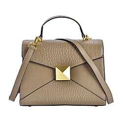 Designer Inspired - Genuine Leather Stud Handbag with Detachable Shoulder Strap - Mauve