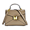 Designer Inspired -Genuine Leather Crossbody Bag with Exterior Zipped Pocket & Shoulder Strap - Pink