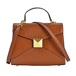 Designer Inspired - Genuine Leather Stud Handbag with Detachable Shoulder Strap - Mauve