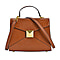 Designer Inspired -Genuine Leather Crossbody Bag with Exterior Zipped Pocket & Shoulder Strap - Tan