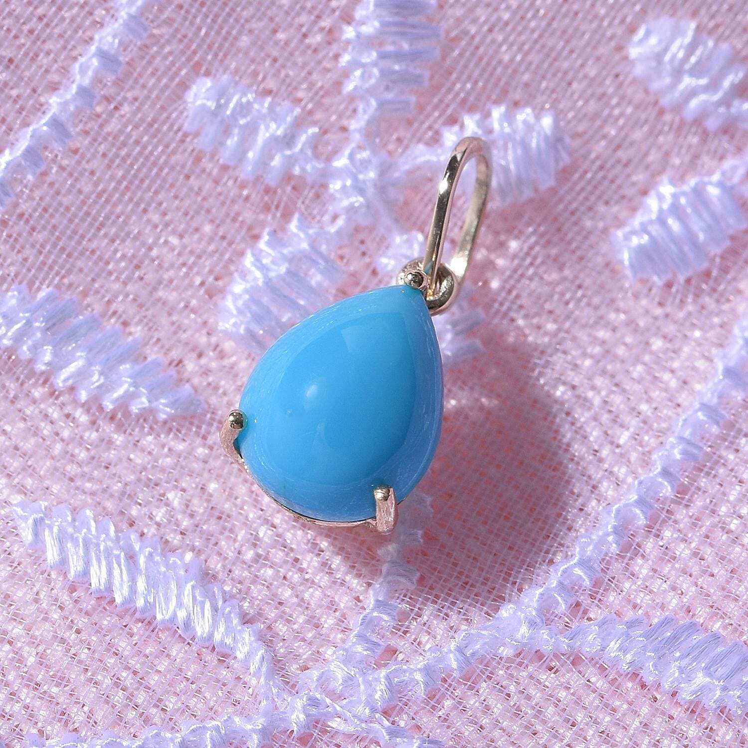 9K Yellow Gold Arizona Sleeping Beauty Turquoise Solitaire Pendant 1.00 Ct.