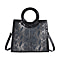 Genuine Leather Snakeskin Pattern Crossbody Bag (Size 31x14x26 cm) - Black and Black
