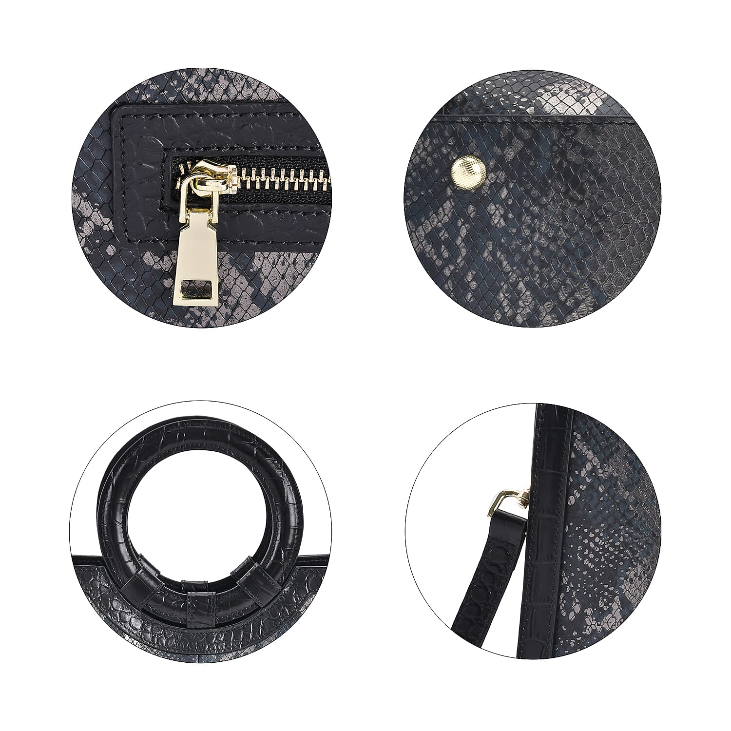 Genuine Leather Python Pattern Crossbody Bag With 2 Shoulder Straps - Black