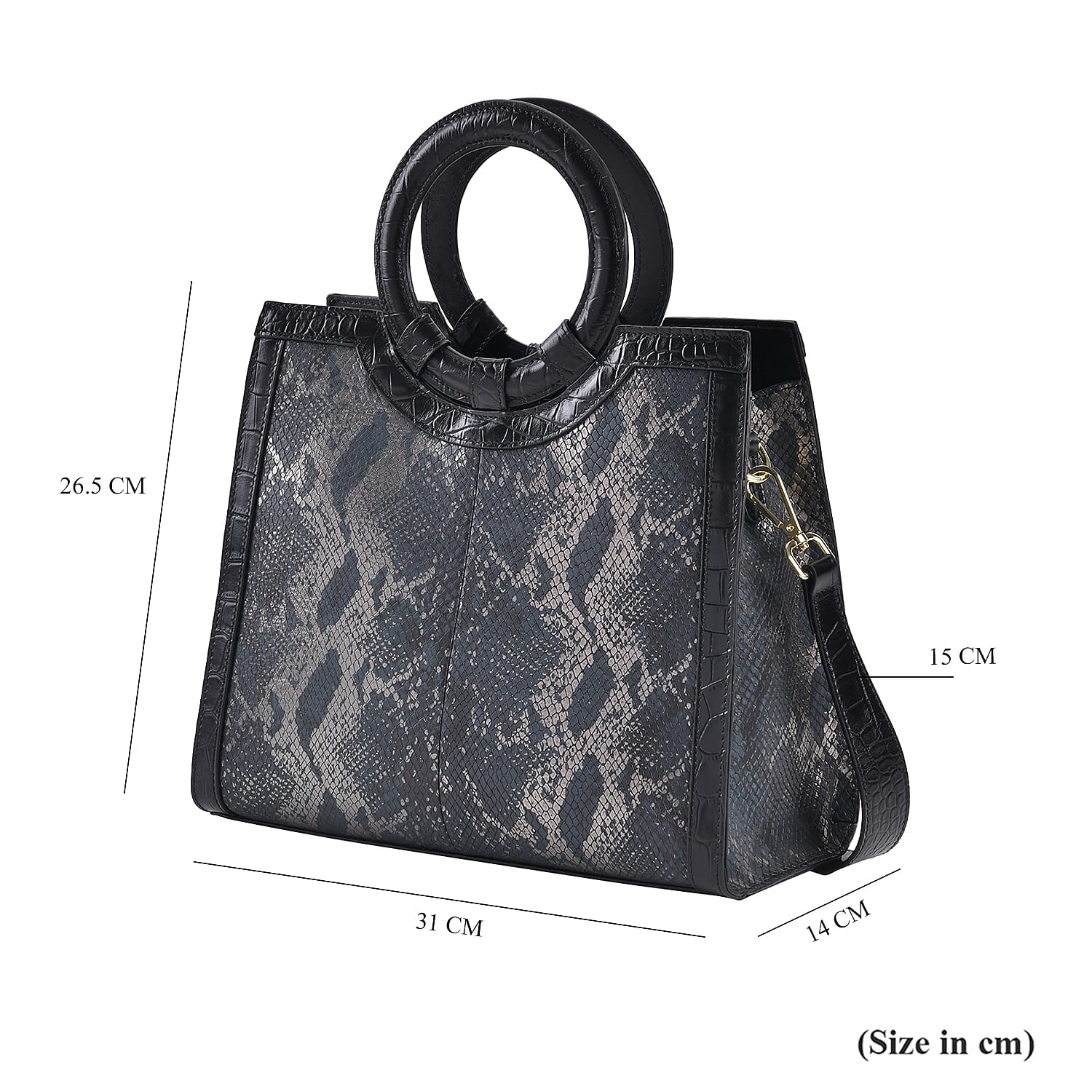 Genuine Leather Python Pattern Crossbody Bag With 2 Shoulder Straps - Black
