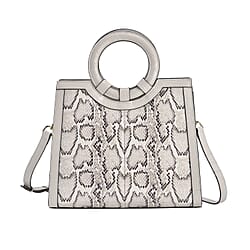 Genuine Leather Snakeskin Pattern Crossbody Bag (Size 31x14x26 cm) - White and Black