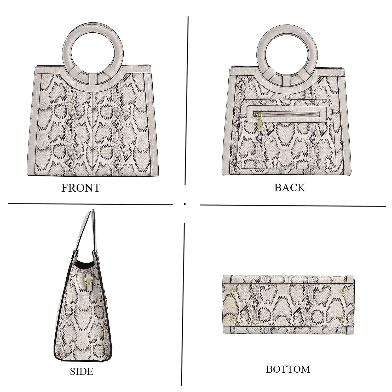 Genuine Leather Python Pattern Crossbody Bag With 2 Shoulder Straps - White