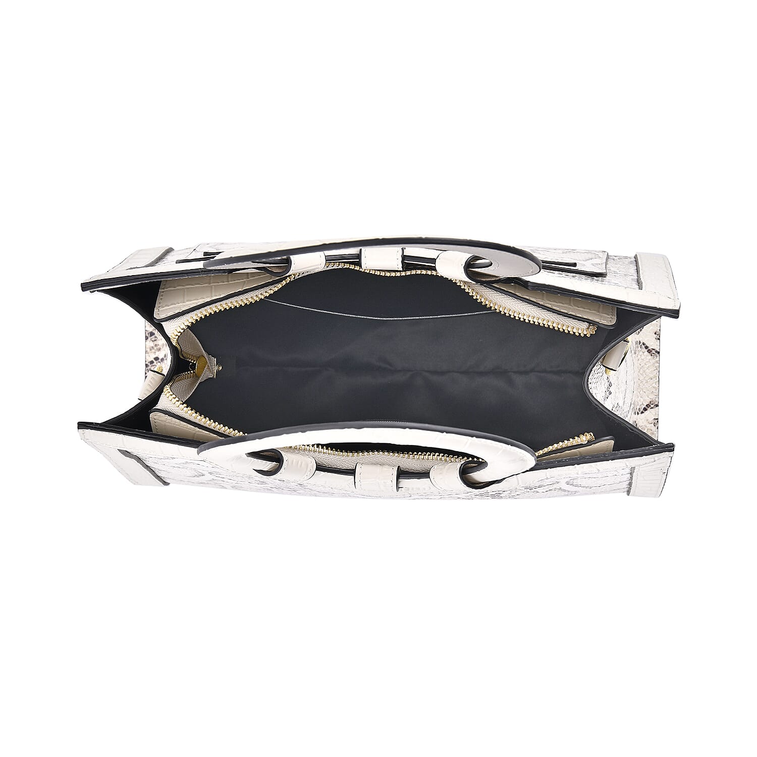 Genuine Leather Python Pattern Crossbody Bag With 2 Shoulder Straps - White