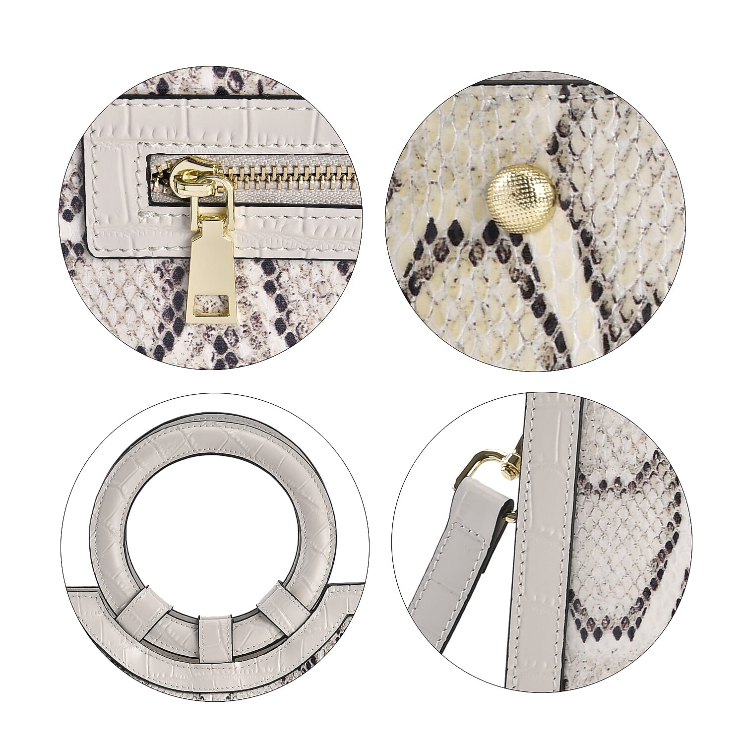 Genuine Leather Python Pattern Crossbody Bag With 2 Shoulder Straps - White