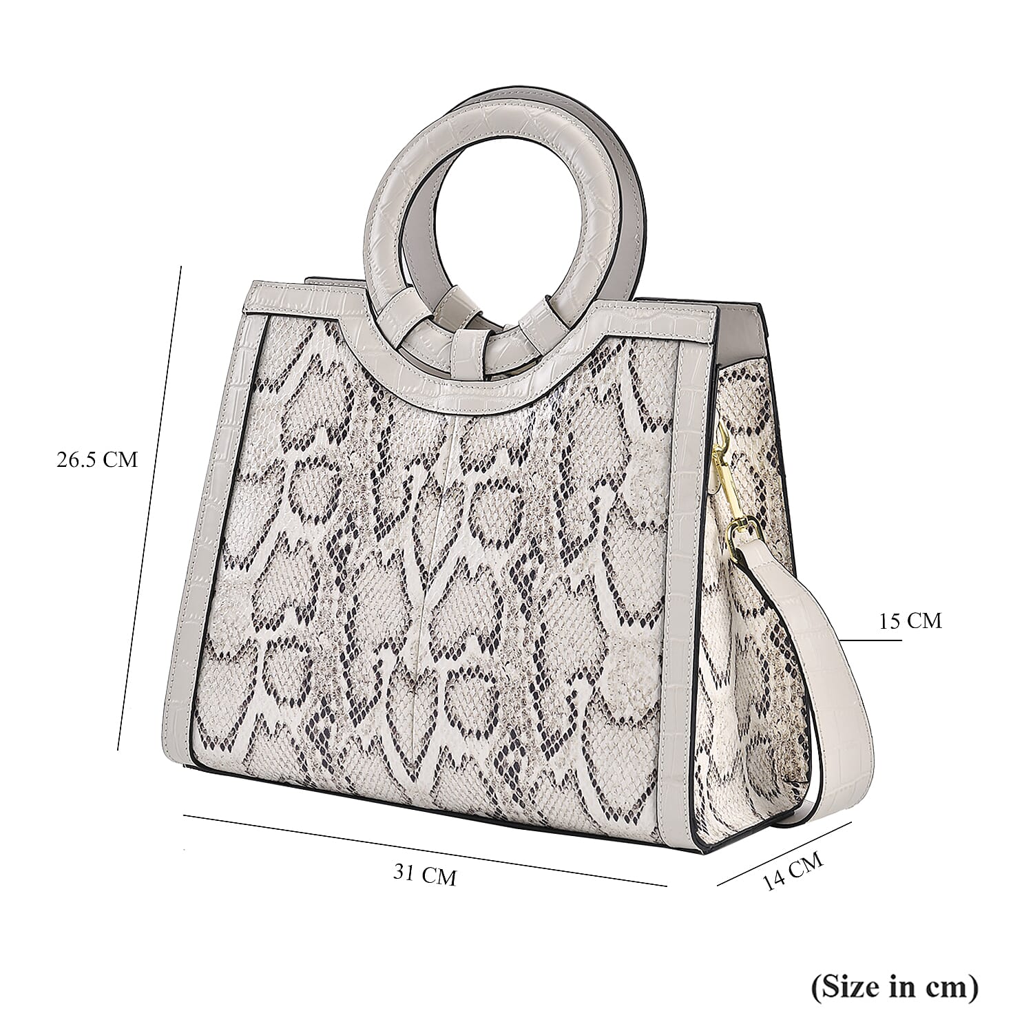 Genuine Leather Python Pattern Crossbody Bag With 2 Shoulder Straps - White